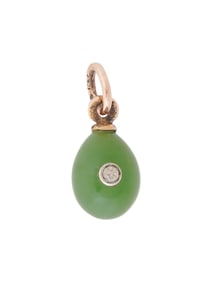 RUSSIAN GOLD NEPHRITE JADE EASTER EGG PENDANT W DIAMOND