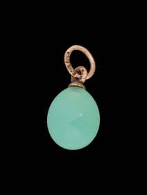 RUSSIAN GOLD HAND CARVED CHRYSOPRASE EASTER EGG PENDANT