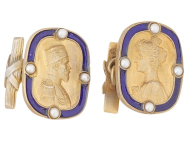 RUSSIAN SILVER IMPERIAL PRESENTATION CUFFLINKS W PEARLS