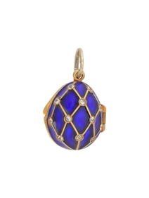 RUSSIAN SILVER ENAMEL LOCKET EGG PENDANT W GEMSTONES
