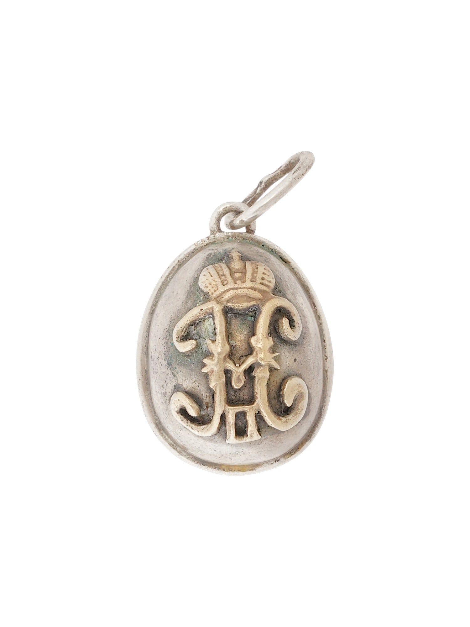 RUSSIAN SILVER IMPERIAL MONOGRAM EASTER EGG PENDANT (1 of 7)