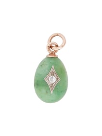 RUSSIAN 14K GOLD JADE DIAMOND EASTER EGG PENDANT
