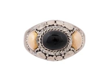 VINTAGE STERLING SILVER AND 14K GOLD STATEMENT RING
