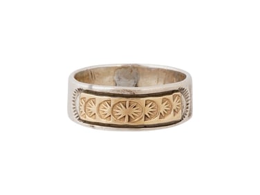 14K YELLOW GOLD AND STERLING SILVER BAND RING