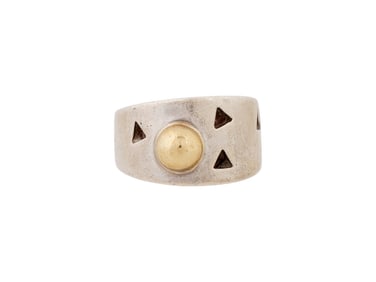 VTG AMERICAN JOHN ATENCIO ST SILVER 18K GOLD RING
