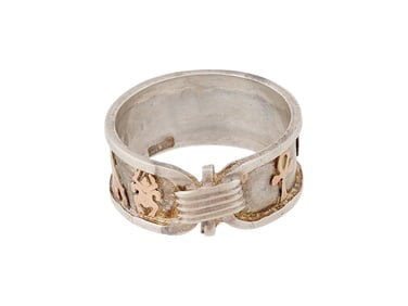 14K GOLD ST SILVER ANCIENT EGYPTIAN MOTIF BAND RING