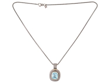 DAVID YURMAN 14K GOLD AND SILVER TOPAZ PENDANT W CHAIN