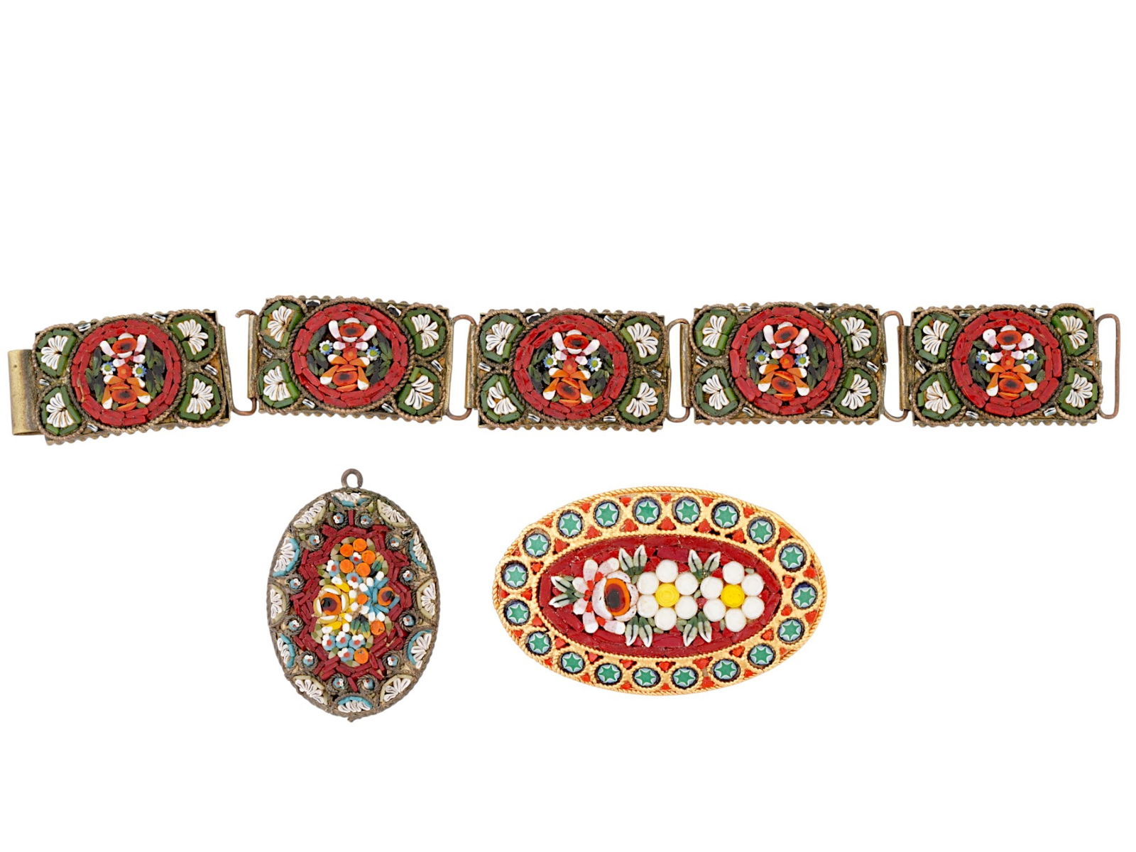 THREE VINTAGE ITALIAN FLORAL MICRO MOSAIC JEWELRY (1 of 7)