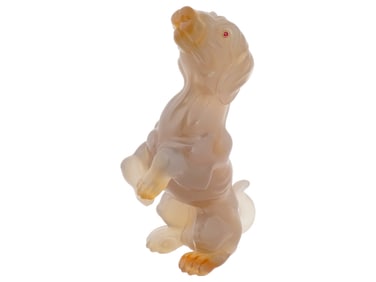 RUSSIAN CARVED AGATE GOLD AND RUBY DOG FIGURINE