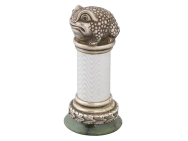 RUSSIAN SILVER ENAMEL NEPHRITE JADE FROG PAPERWEIGHT