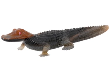 RUSSIAN HAND CARVED AGATE CROCODILE FIGURINE RUBY EYES