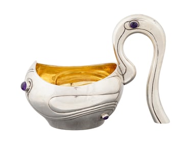 LARGE RUSSIAN SILVER GEMSTONE KOVSH LADLE
