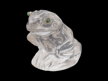 RUSSIAN ROCK CRYSTAL FROG FIGURE WITH EMERALD EYES