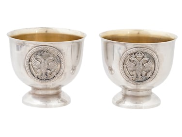 PAIR OF RUSSIAN SILVER IMPERIAL PRESENTATION CUPS