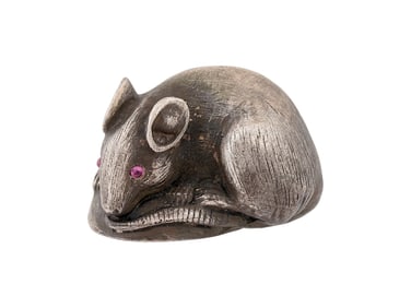 RUSSIAN 88 SILVER RAT FIGURINE W RUBY STONE EYES
