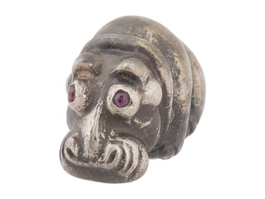 RUSSIAN SILVER FIGURINE OF A HIPPO W GEMSTONE EYES