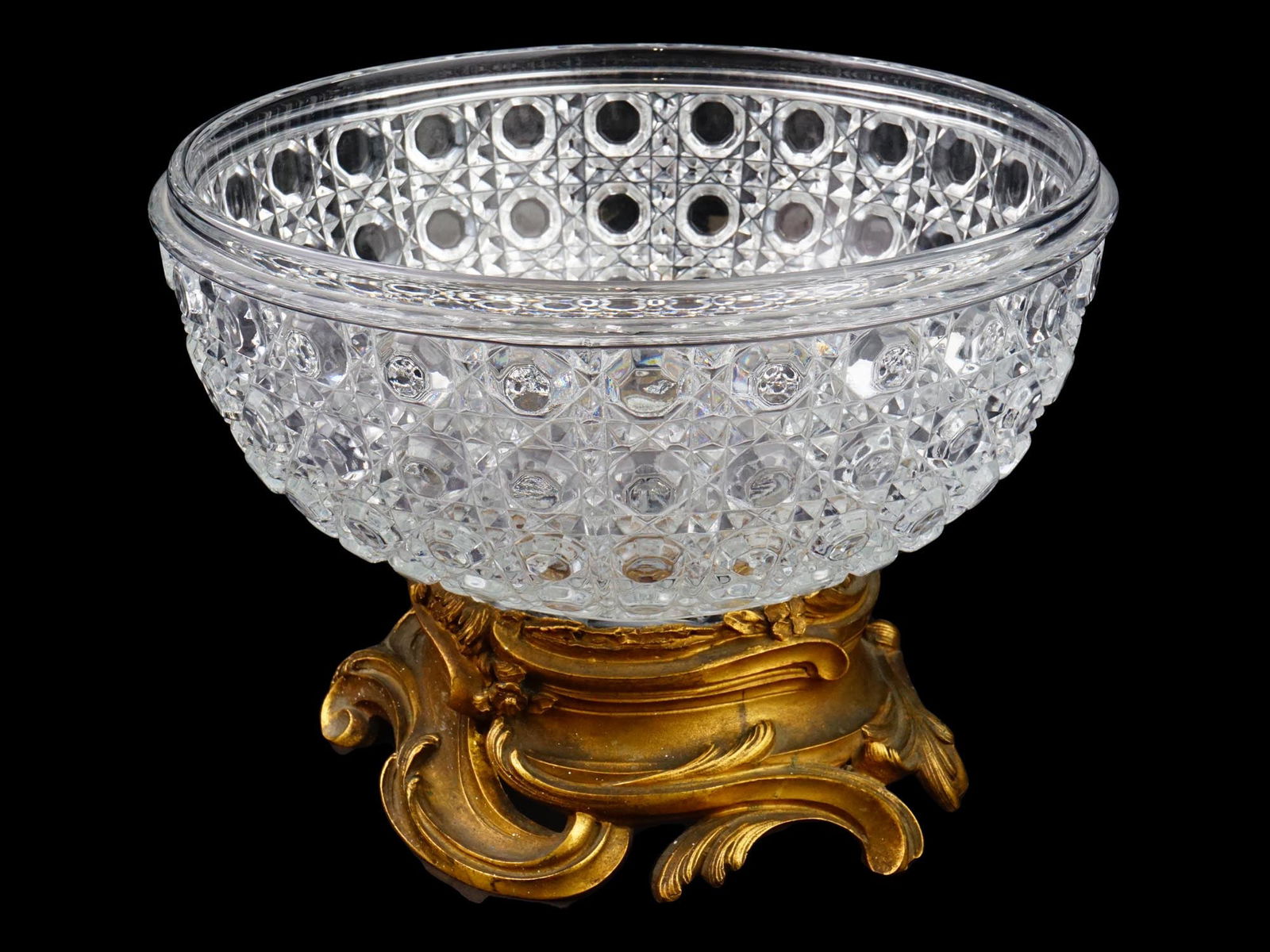 ANTIQUE BACCARAT STYLE CRYSTAL BOWL W ORMOLU STAND (1 of 8)
