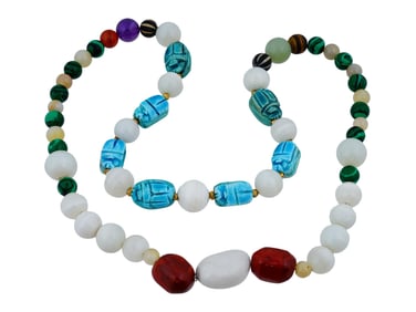 NECKLACE OF CERAMIC AND CARVED HARD STONE BEADS