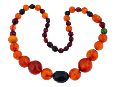 BAKELITE AND CHERRY AMBER STONE BEADED NECKLACE