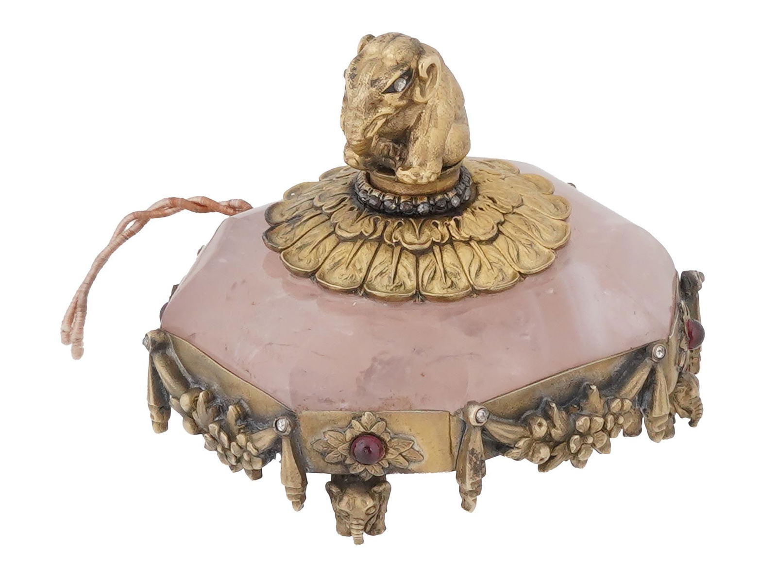 RUSSIAN SILVER QUARTZ DIAMOND GEMS ELEPHANT PUSH BELL (1 of 9)