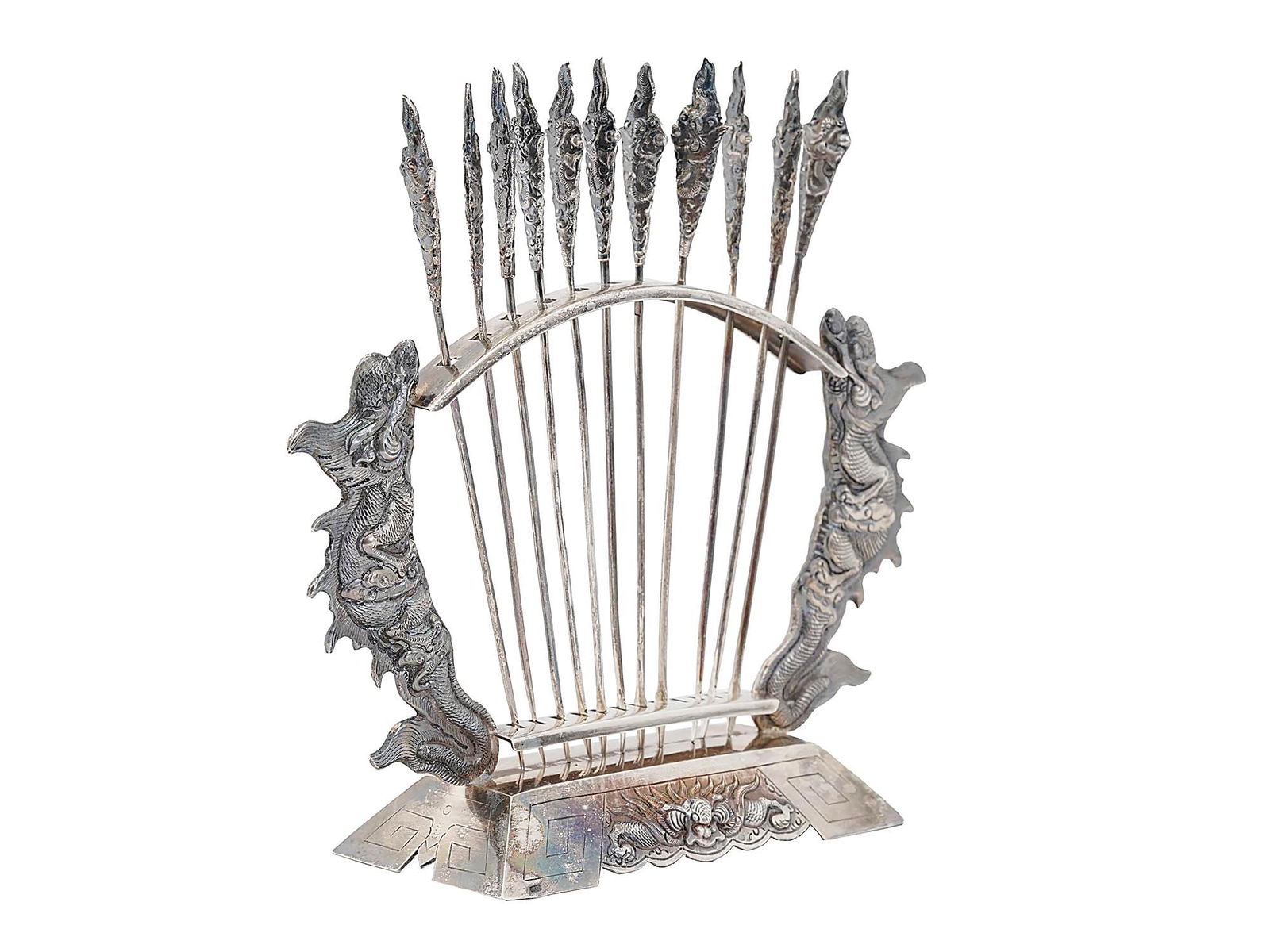 MID CENTURY SILVER DRAGON CANAPE SET WITH SKEWERS (1 of 10)