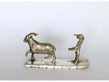 ANTIQUE 19TH C DUTCH SILVER MINIATURE MAN WITH GOAT