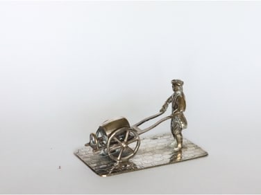 ANTIQUE 19TH C DUTCH SILVER MINIATURE MAN WITH BARREL