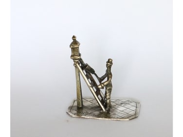 ANTIQUE 19TH C DUTCH SILVER MINIATURE OF LAMPLIGHTER