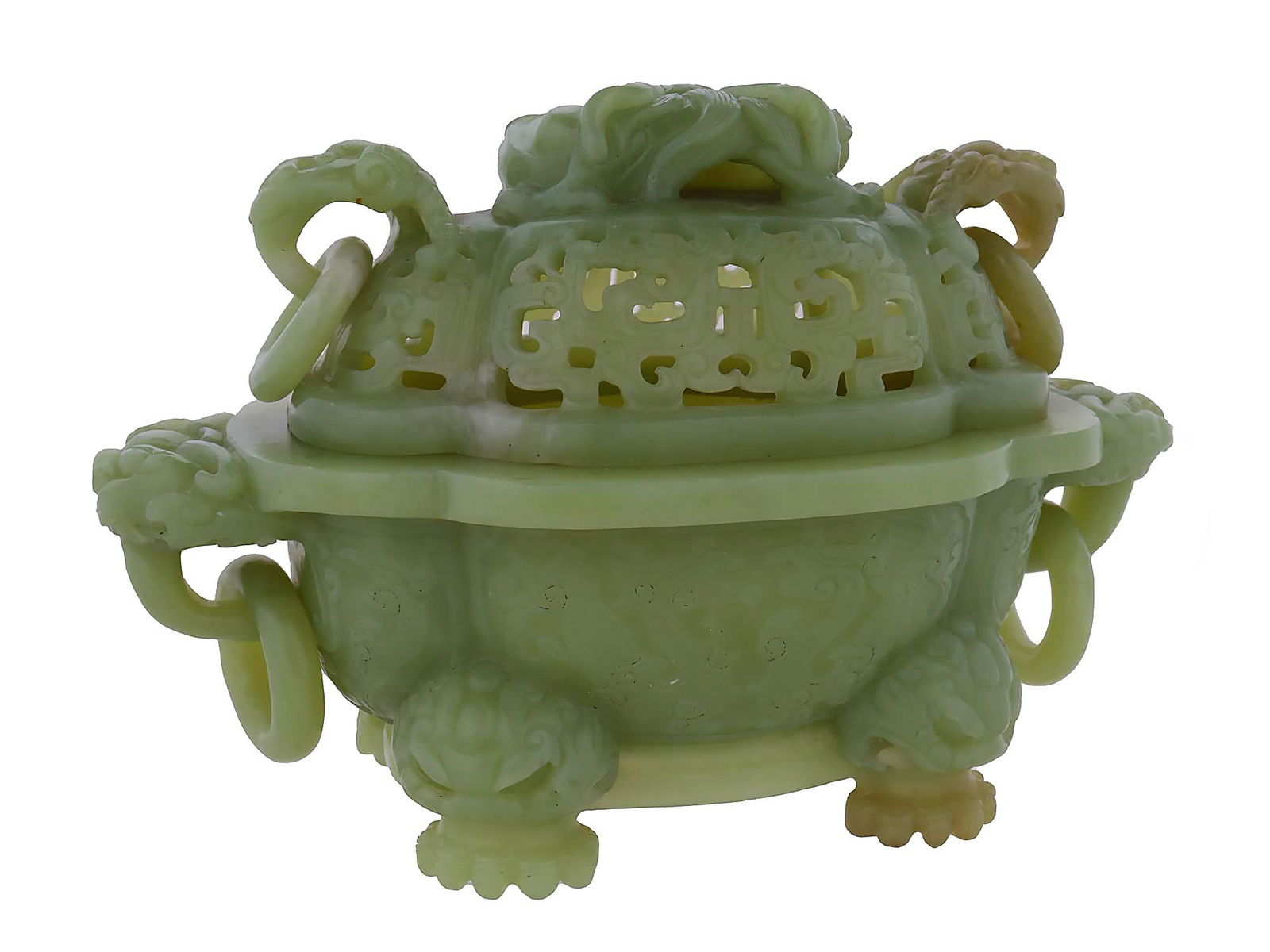 ANTIQUE CHINESE JADE DRAGON CENSER WITH LID (1 of 8)