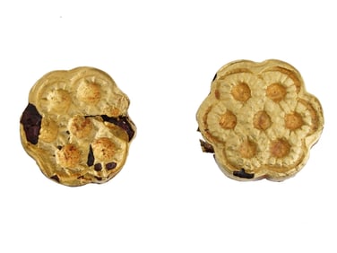 ANCIENT GOLD COVERED BEAD PENDANTS FLOWER ORNAMENTATION