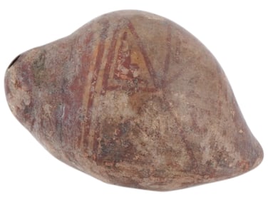 ANCIENT PRE COLOMBIAN SHELL SHAPED PAINTED WHISTLE