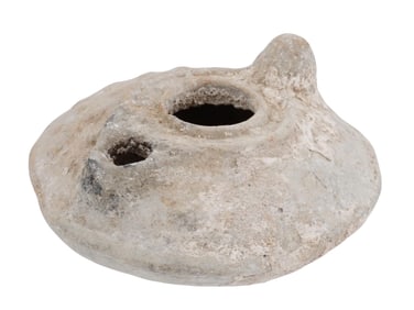 ANCIENT BYZANTINE TERRACOTA OIL LAMP W ENGRAVED CROSS