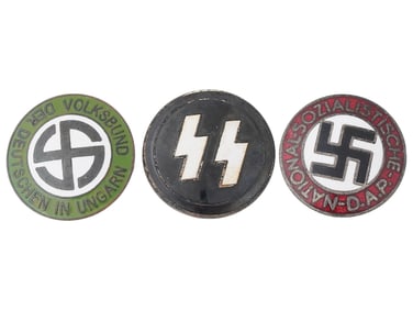 GERMAN WWII SS PARTY NSDAP AND VOLKSBUND BADGES