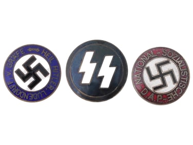 WWII NAZI GERMAN NSDAP PARTY WAFFEN SS ENAMEL BADGES