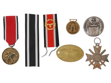 COLLECTION OF WWII GERMAN PINS BADGES AND MEDALS
