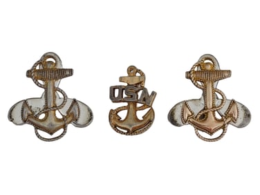 WWII US NAVY STERLING SILVER CHIEF AND WAVE PINS