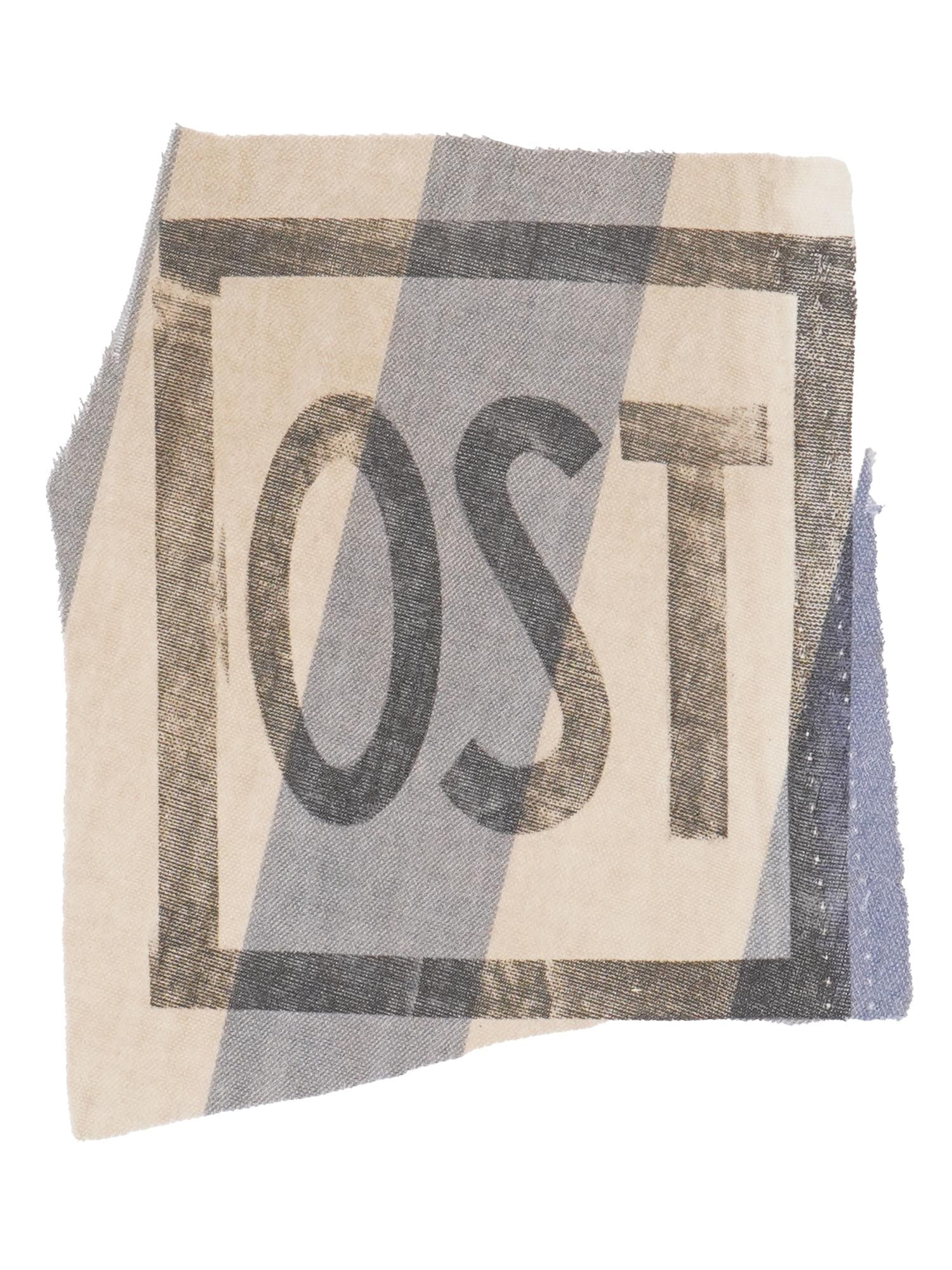 WWII STYLE NAZI CONCENTRATION CAMP OST UNIFORM FRAGMENT: A textile fragment from a WWII style Nazi German concentration camp uniform bearing the printed OST insignia, which identified individuals from Eastern Europe forced into labor under Nazi occupation.
