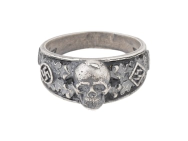 GERMAN WWII TYPE AHNENERBE SILVER ENAMEL RING