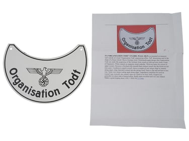 WWII NAZI GERMAN ORGANISATION TODT STREET SIGN