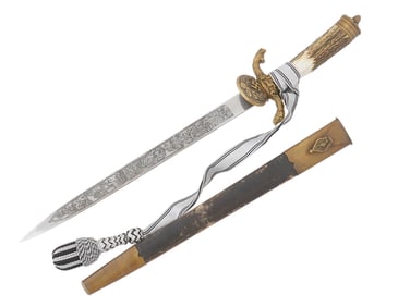 WWII NAZI GERMAN HUNTING DAGGER W SCABBARD HANGER