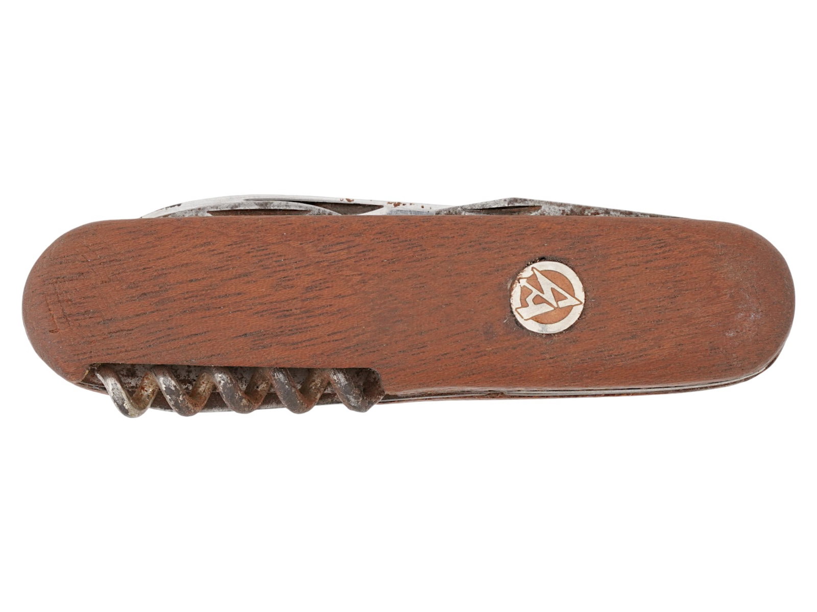 WWII TYPE NAZI GERMAN THIRD REICH SA POCKET KNIFE: A WWII type Nazi German SA stainless steel pocket knife with five folding tools including blades and a corkscrew. Features a wooden body with an enamelled SA emblem inlay on the handle. Marked, Inox S