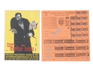 WWII GERMAN BREAD RATION CARD AND ANTISEMITIC POSTCARD