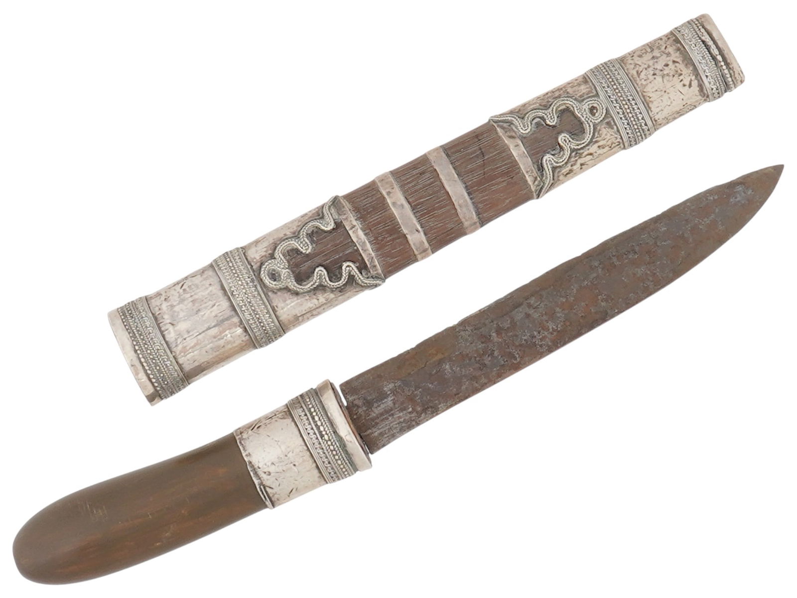 ASIAN WOOD AND METAL CEREMONIAL DAGGER W SNEATH (1 of 9)