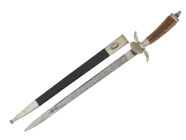ANTIQUE 19TH C GERMAN HUNTING DAGGER WITH SHEATH