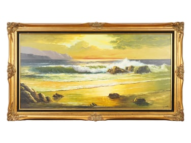 MID CENTURY PAINTING SIGNED H. Y. WISTLER OCEAN VIEW