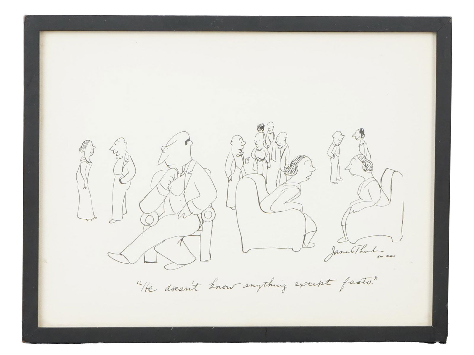VINTAGE AMERICAN INK PAINTING BY JAMES THURBER (1 of 7)