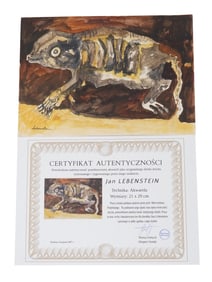 VTG POLISH MIX MEDIA PAINTING BY JAN LEBENSTEIN W COA