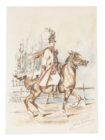 JULIUSZ KOSSAK POLISH WATERCOLOR PAINTING WITH COA