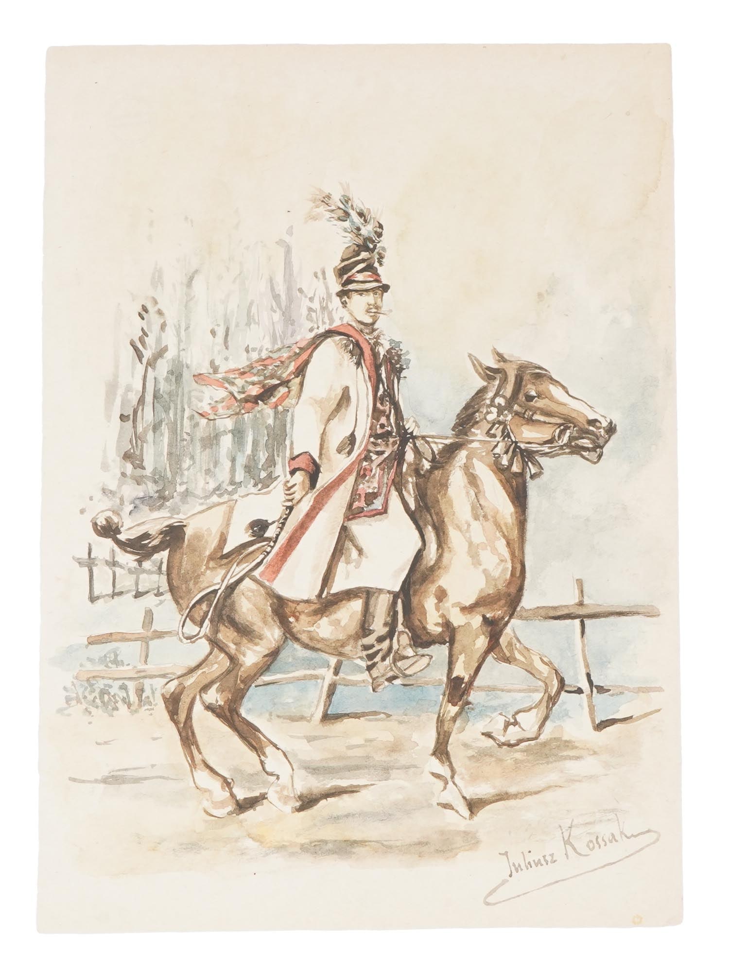 JULIUSZ KOSSAK POLISH WATERCOLOR PAINTING WITH COA (1 of 8)