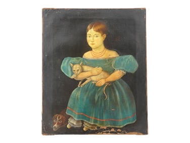 AMMI PHILLIPS STYLE AMERICAN PAINTING GIRL PORTRAIT